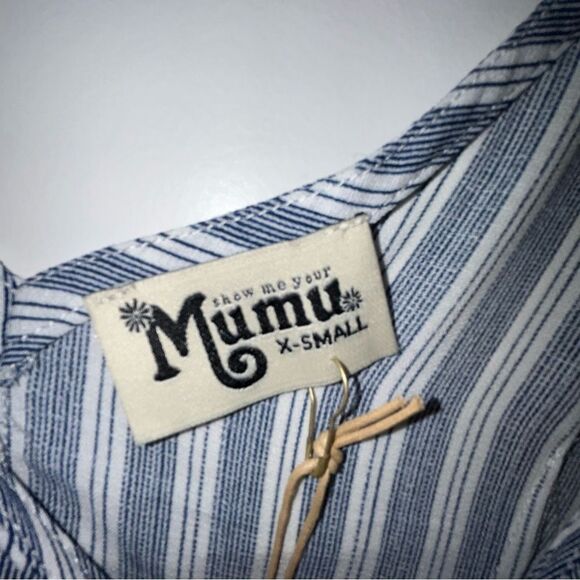 New, Show me your Mumu Stripe Print Button Front Short Romper - Picture 2 of 7